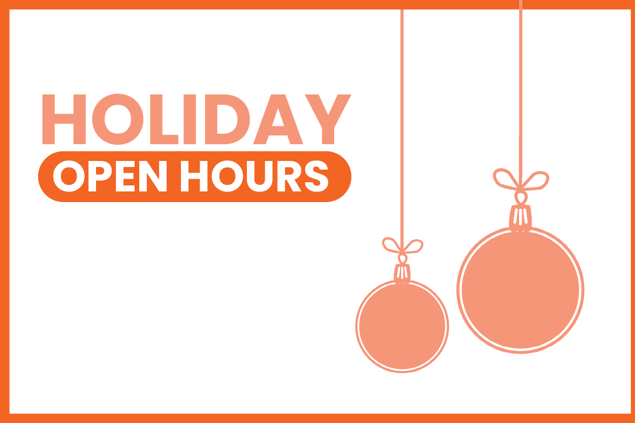 Text of Christmas and new year open hours with graphics of Christmas ornaments